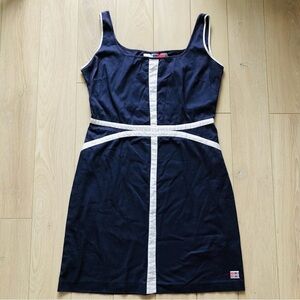 Skunkfunk Navy Blue White Line Detailed Dress